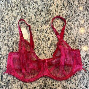 Freya Rose Blossom Sheer Underwire Bra Red Pink Floral Size 34G